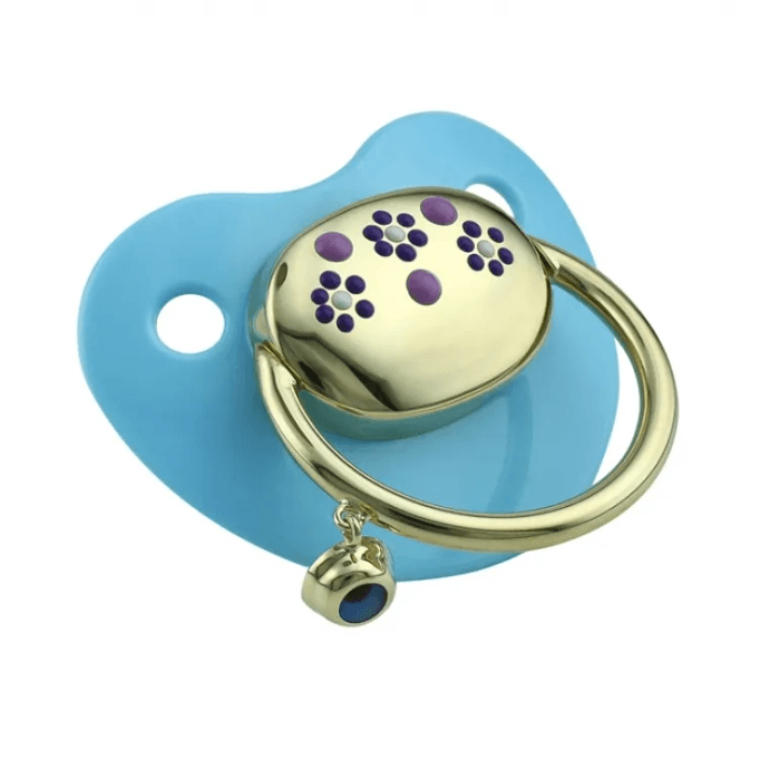 Renkli Papatya Desenli Mavi Altın Emzik