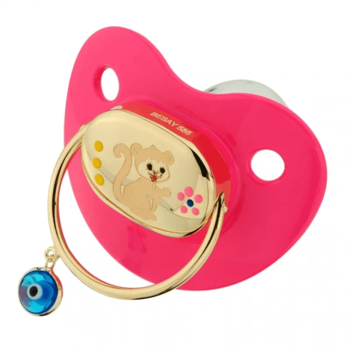 Boncuklu İsim Yazılı Altın Emzik