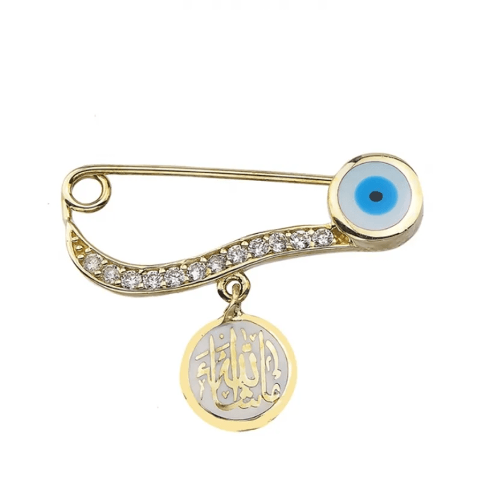 Altın MaşaAllah Göz Beyaz İğne
