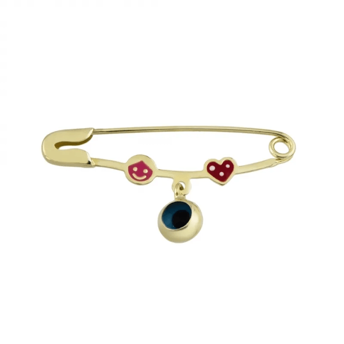 Altın Kalp Kırmızı Gülücük İğne