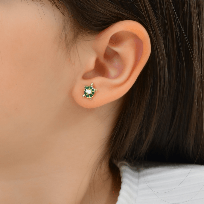 Yeşil Kaplumbağa Çocuk Küpesi