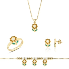 Altın Mineli Çocuk Takımı Çiçek Kahverengi