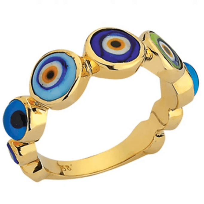 Renkli Boncuklar Tamtur Altın Yüzük