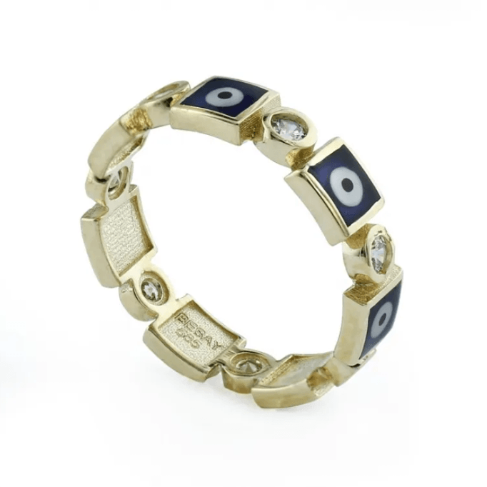 Kare Nazar Boncuklu Tamtur Yüzük