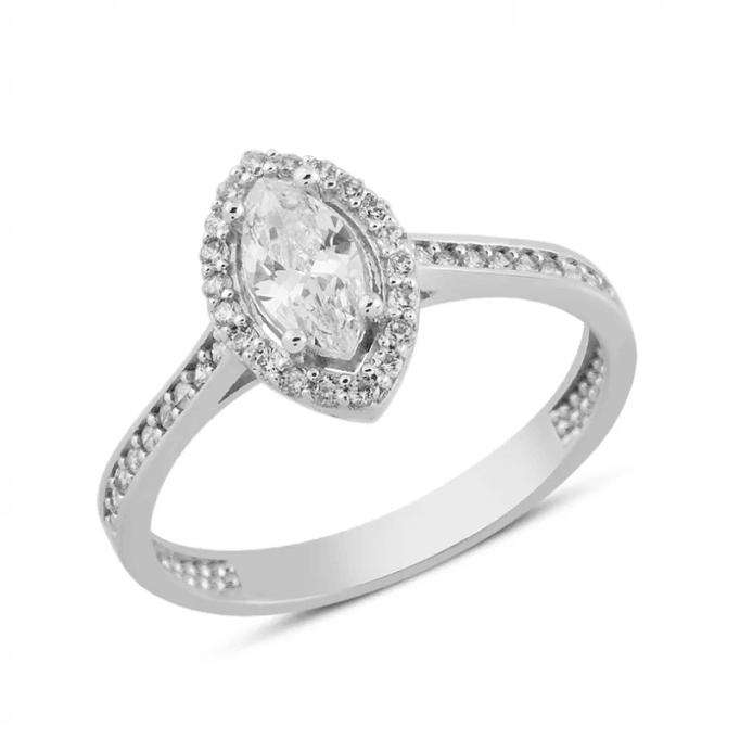 Baget Markiz Beyaz Altın Yüzük