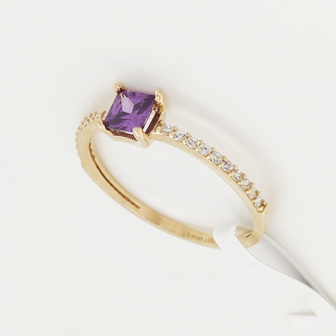 Renkli Taşlı Yüzük Mor Kare Taş