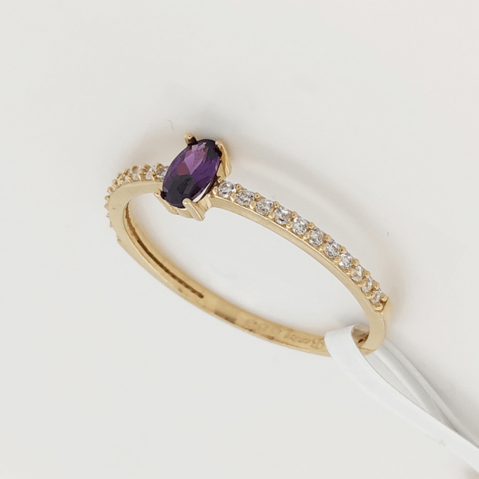 Renkli Taşlı Yüzük Oval Mor Taş