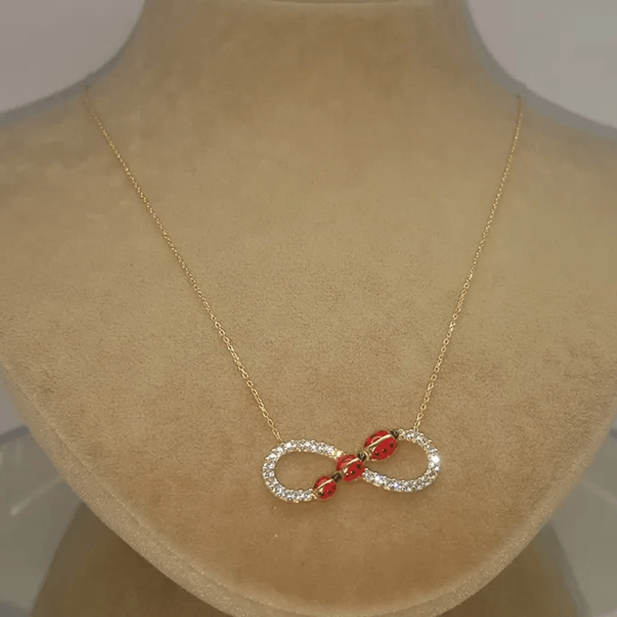 3 Uğur Böcekli Sonsuzluk Altın Kolye