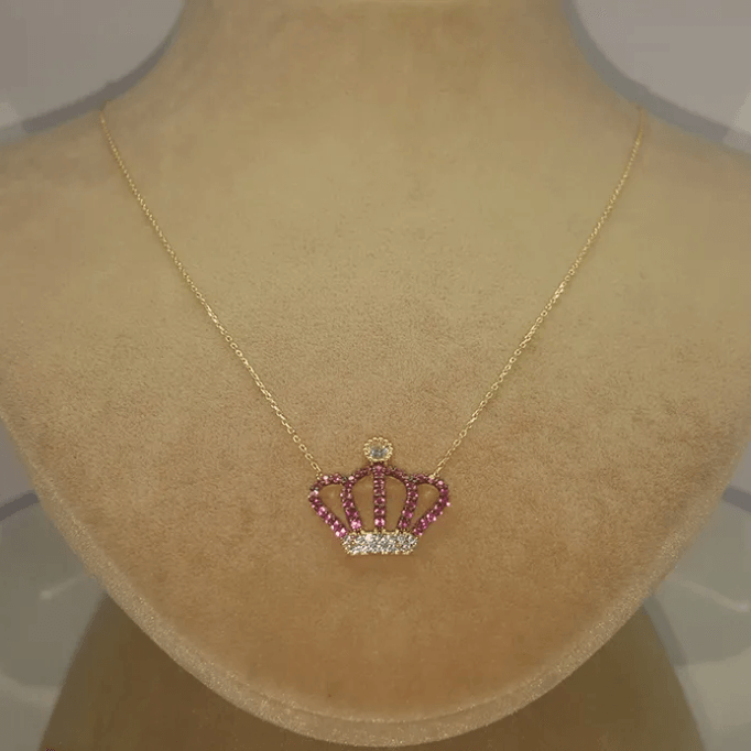 Kral Tacı Renkli  Altın Kolye