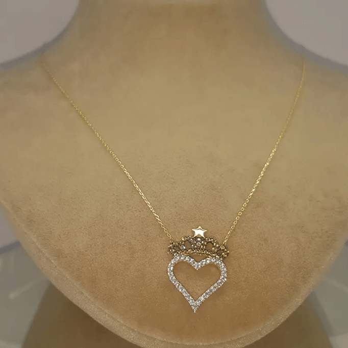 Kral Taclı Kalp Altın Kolye