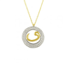 Taşla Çevrili Yuvarlak İçinde Vav Altın Kolye