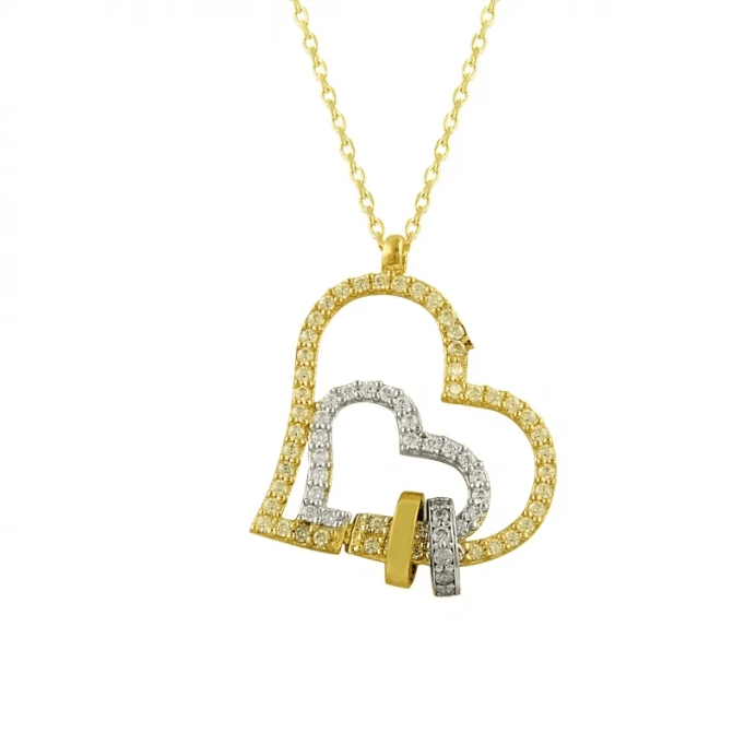 Yüzüklerle Tutturulmuş Kalpli Altın Kolye