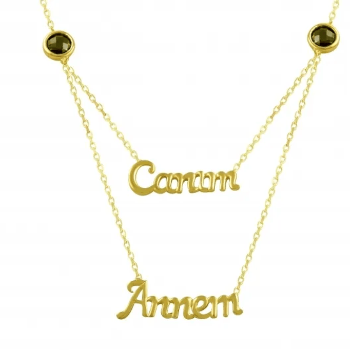 Yeşil Boncuklu Canım Annem Altın Kolye