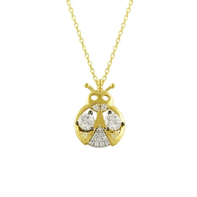 Taşlı Uğur Böceği Altın Kolye