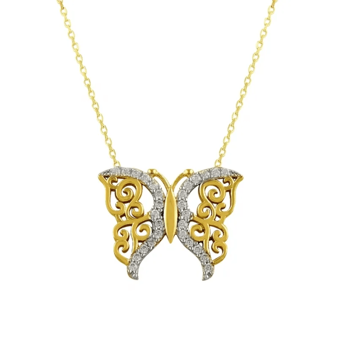 Desenli Kelebek Altın Kolye KLF1131