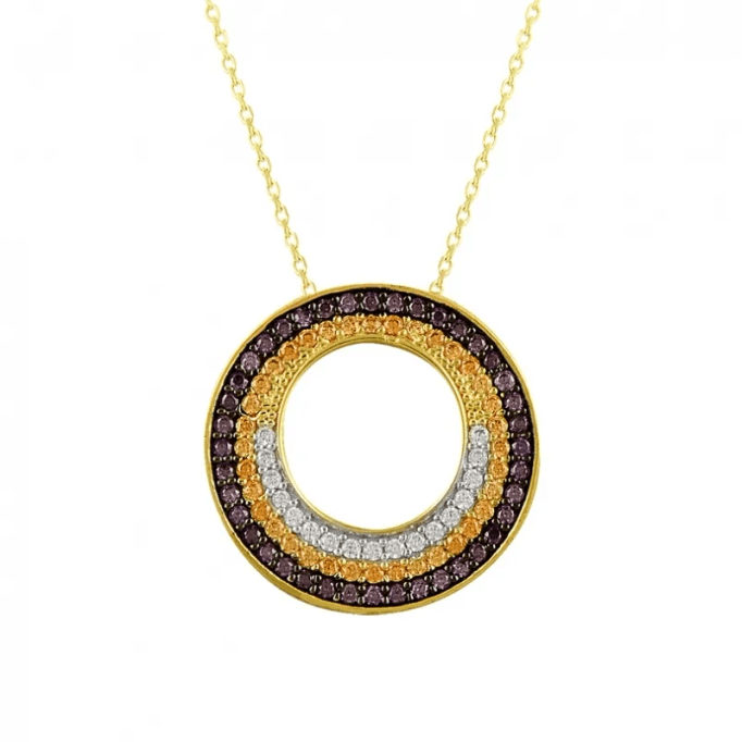 Renkli Taşlı Halkalar Altın Kolye KLF1204