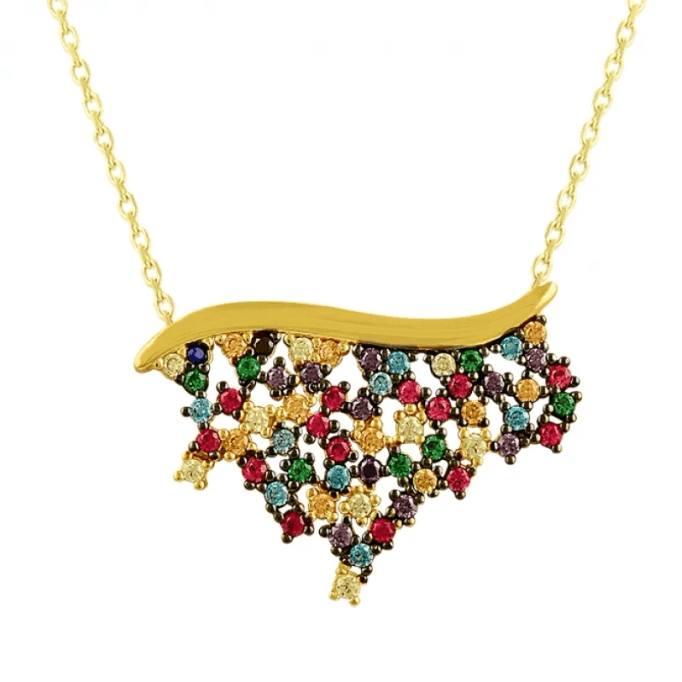 Renkli Taşlı Altın Kolye KLF1251