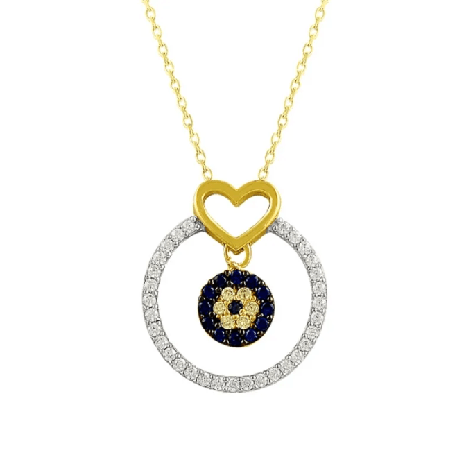 Nazar Boncuklu Kalpli Altın Kolye KLF1354