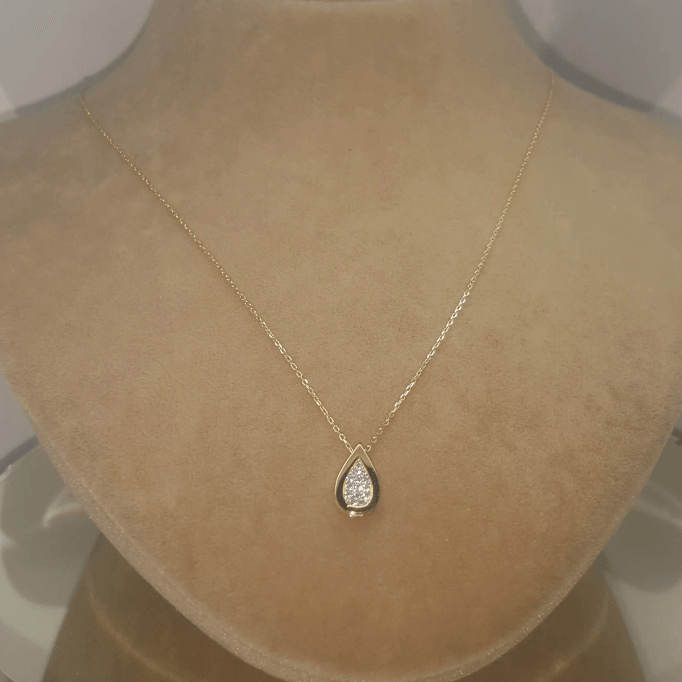 Taşlı Damla Altın Kolye KLF1407