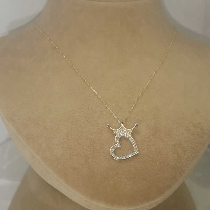 Taçlı Kalp Altın Kolye KLF1421