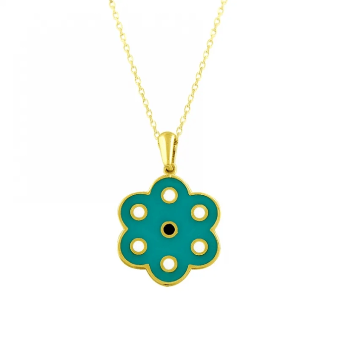 Yeşil Mineli Papatya Kolye