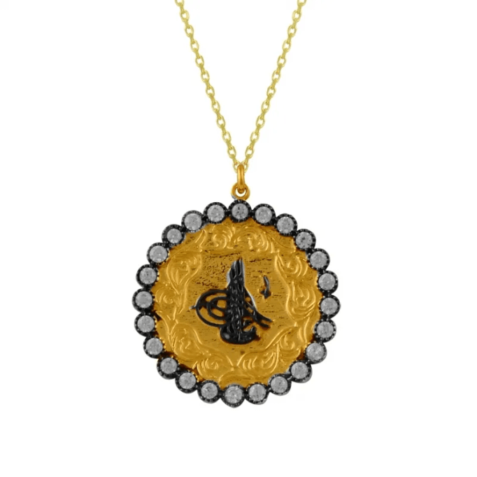 Taşlı Tuğra Altın Kolye