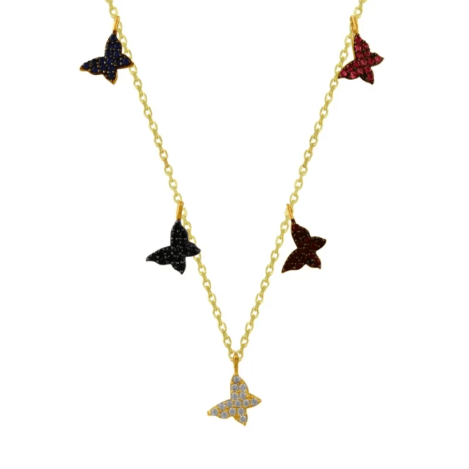 Renkli Kelebekler Altın Kolye