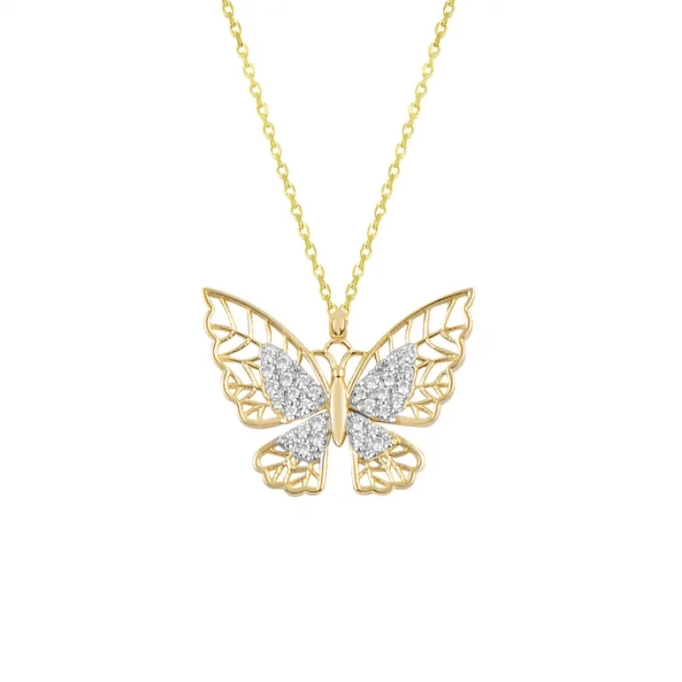 Altın Motifli Kelebek Kolye
