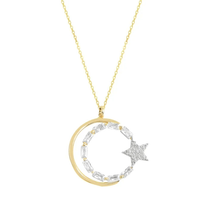 Ay Yıldız Taşlı Altın Kolye