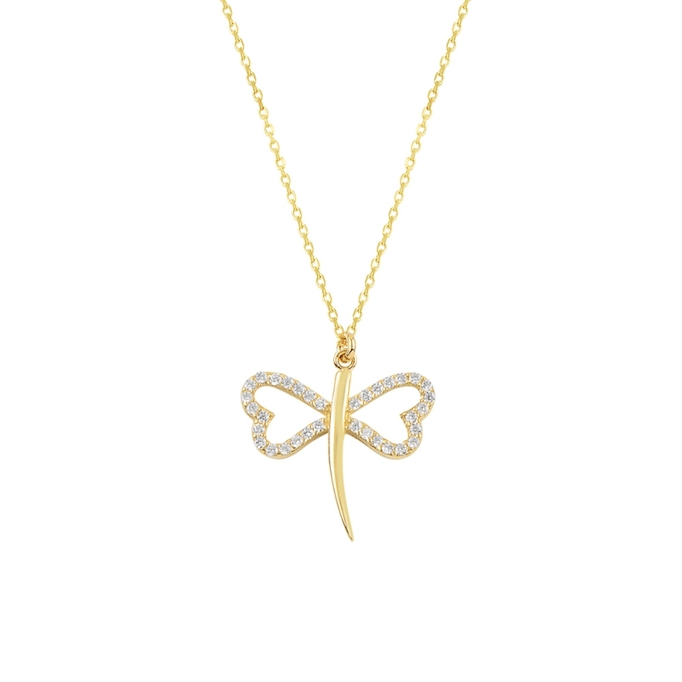 Kalp Kanatlı Altın Yusufcuk Kolye