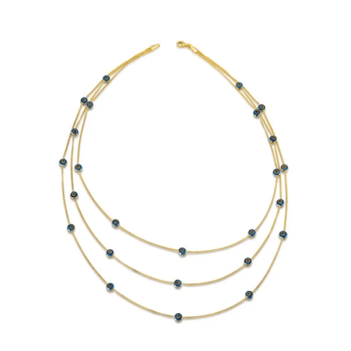 3 Zincirli Boncuklu Altın Kolye