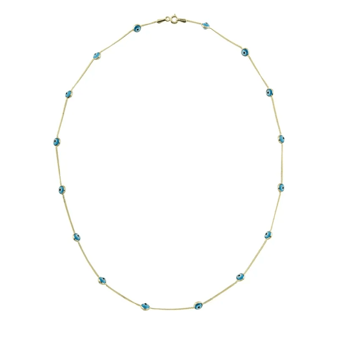 Mavi Boncuklu Altın Kolye 14k