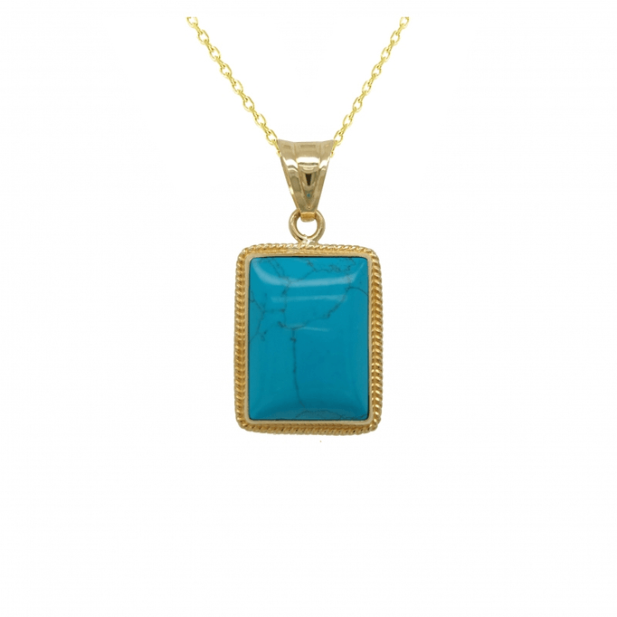 Firuze Dikdörtgen Taş Altın Kolye