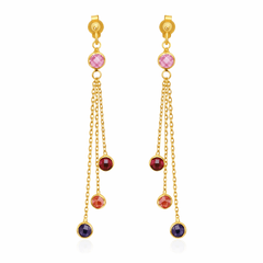 Renkli 3 Zincirli Altın Küpe