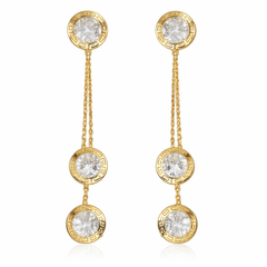 Tektaş Desenli Sallantılı Altın Küpe