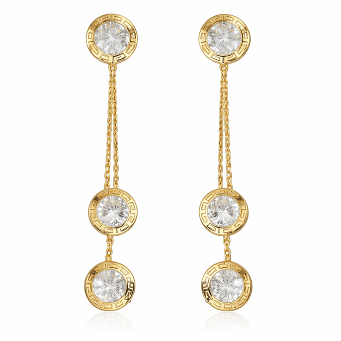 Tektaş Desenli Sallantılı Altın Küpe