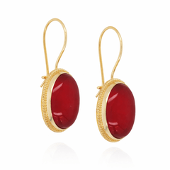 Akik Taş Örgü Motif Altın Küpe