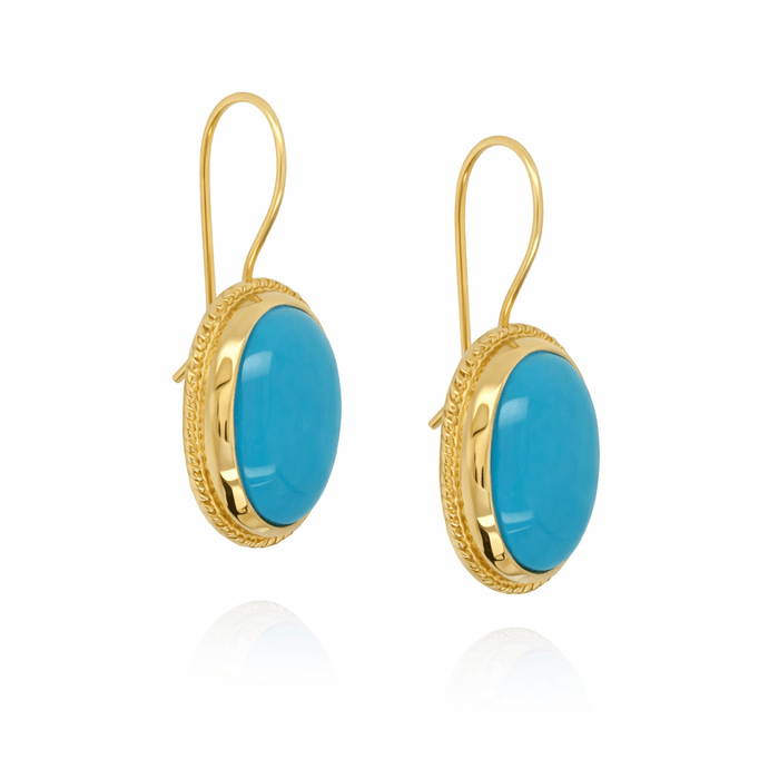 Firuze Taşlı Oval Sallantılı Küpe