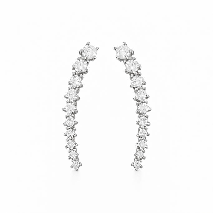 Sıra Taşlı Beyaz Altın Küpe