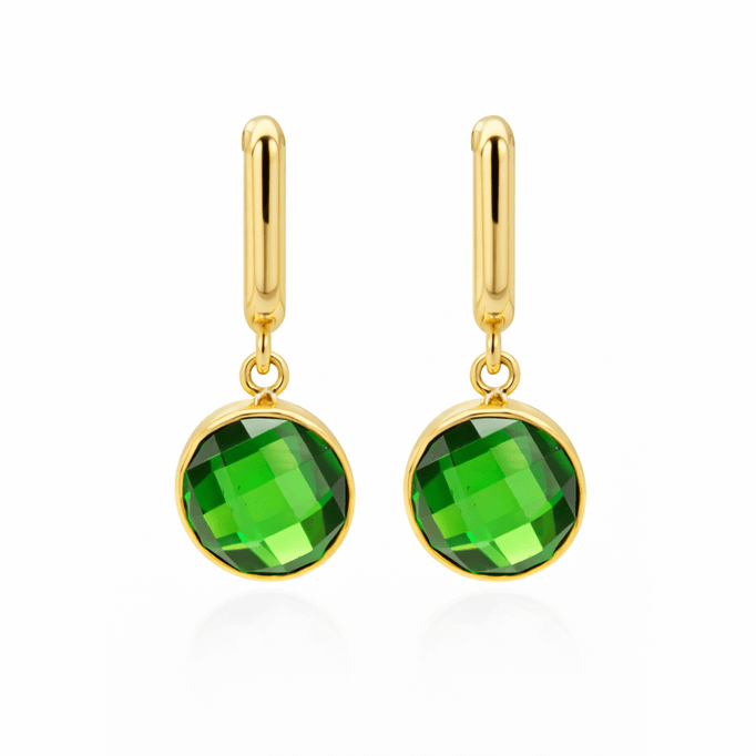 Renkli Taşlı Küpe Yuvarlak Yeşil