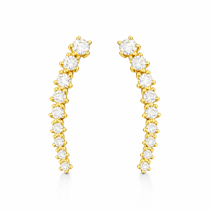 Sıra Taşlı Yeşil Altın Küpe