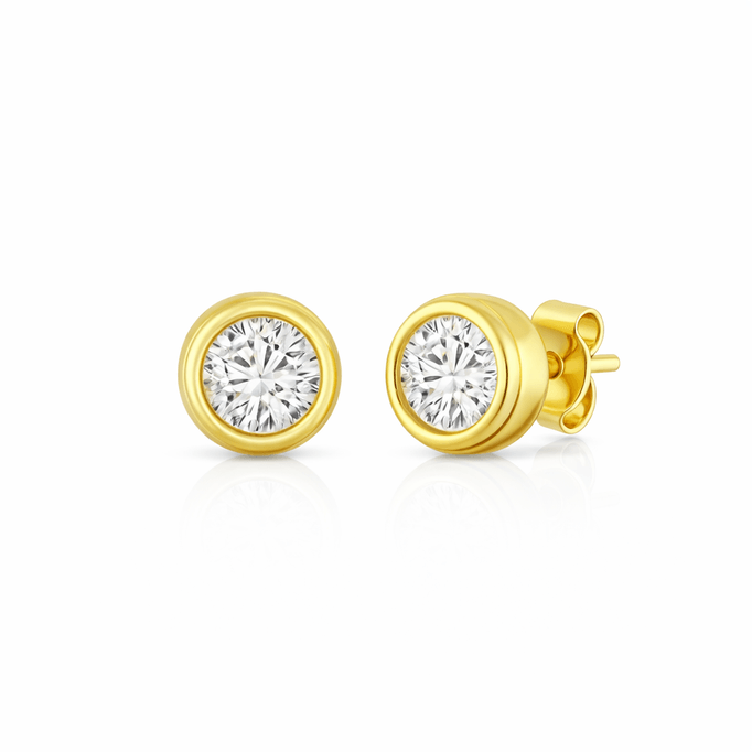 Yuvarlak Sarı Altın Tektaş Küpe