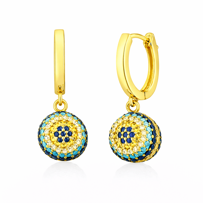 Top Boncuklu Göz Altın Küpe