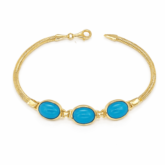 Firuze Taşlı Üç Taş Altın Bileklik