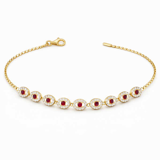Su Yolu Altın Bileklik Kırmızı Taşlı