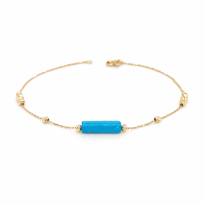 Firuze Mavi Dorikalı Altın Bileklik