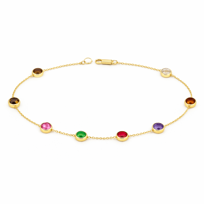 Tek Sıra Renkli Boncuklu Altın Bileklik