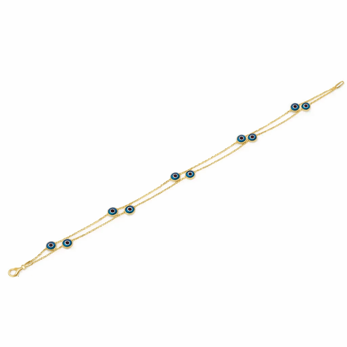 İki Sıra Turkuaz Boncuklu Altın Bileklik