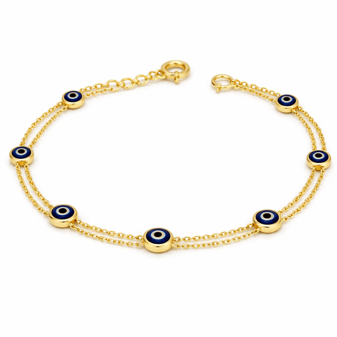 İki Sıra Nazar Boncuklu Altın Bileklik