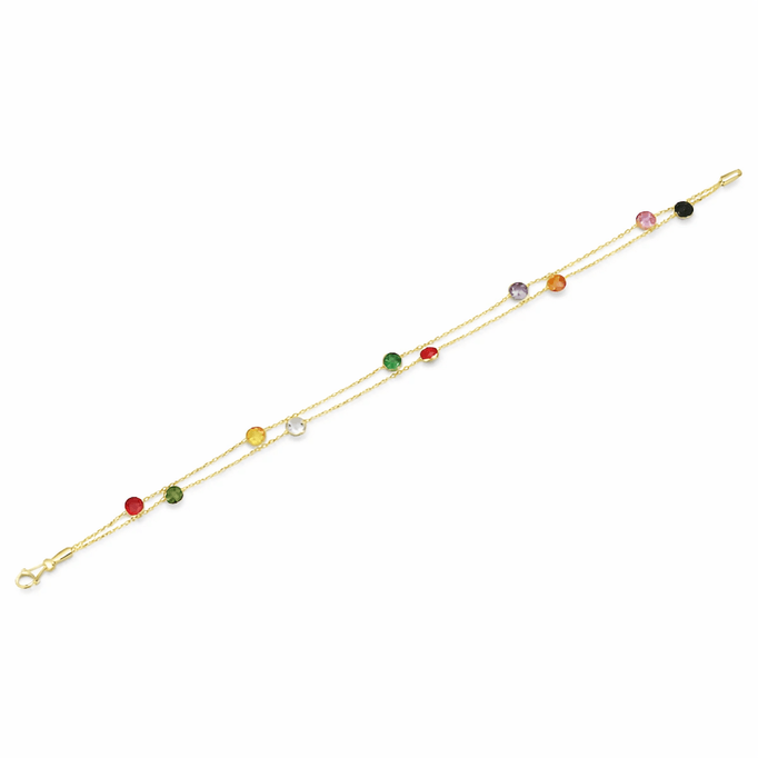 İki Sıra Çok Renkli  Altın Bileklik